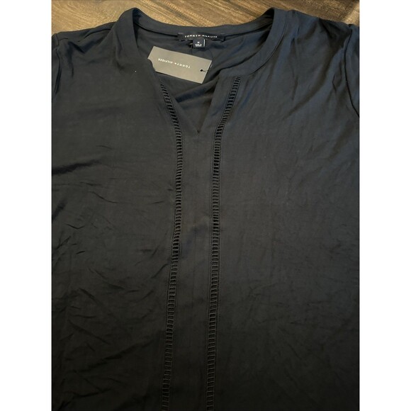 Tommy Hilfiger Women's Plus Size Split-Neck Cap-Sleeve Top Midnight Blue 1X - Picture 4 of 5